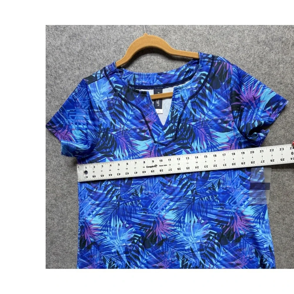 Swimsuits For All Blue Tropical Palm Swim Dress Rash Guard Top 14 Beach Resort